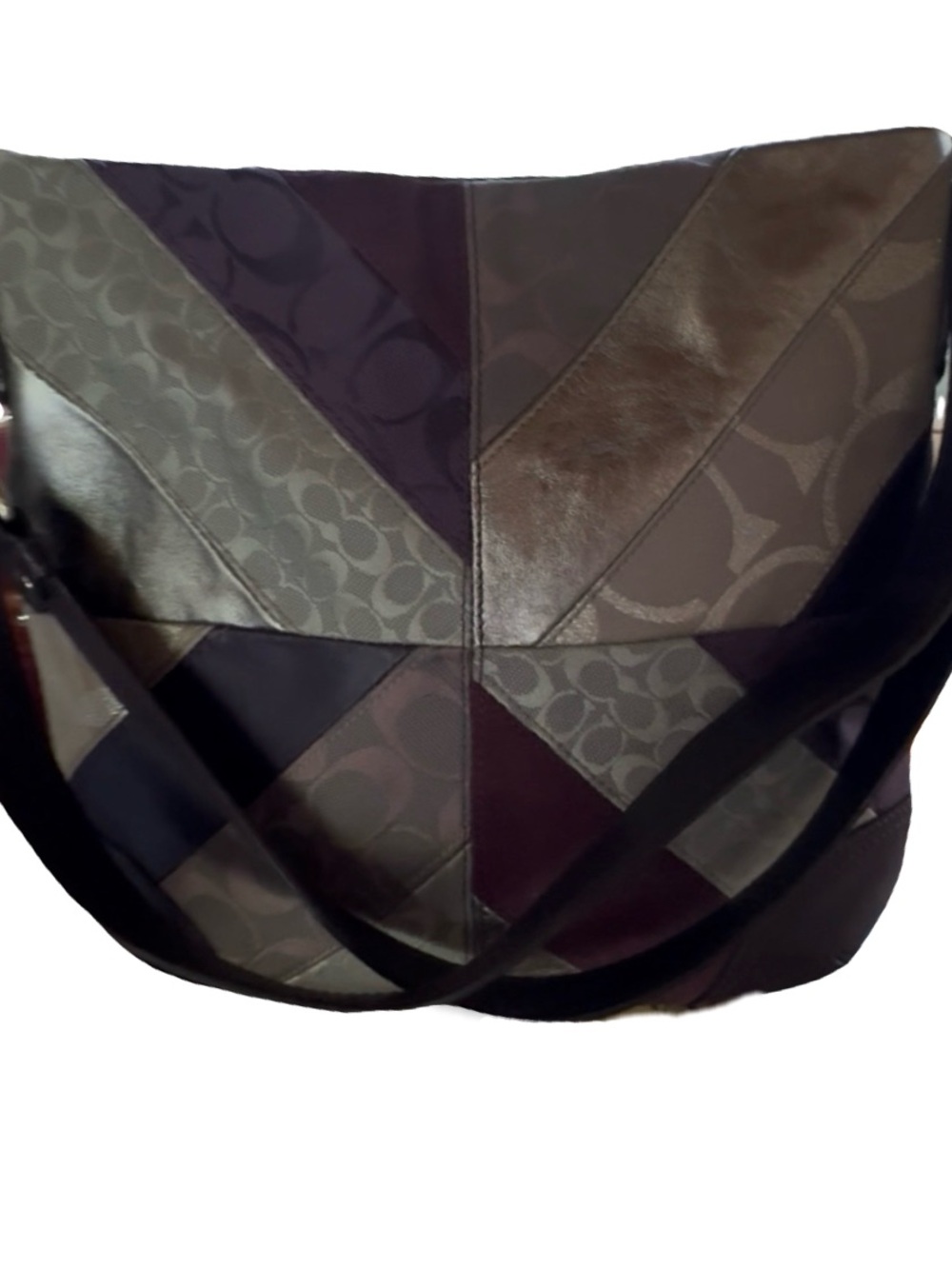 ๐ด Coach Vtg F17706 Gallery Signature Patchwork Purple Leather Suede Shoulder Bag - Picture 7 of 17